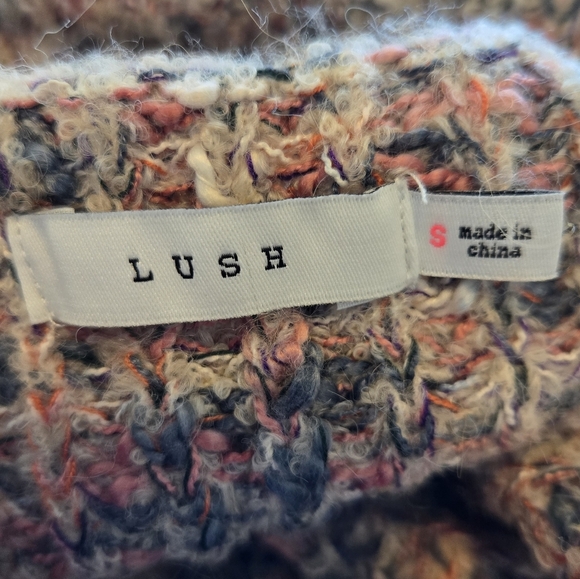 Lush Long Sleeve Sweater Sz S Multicolor Loose Knit Exposed Seams V-Neck Cozy - Picture 9 of 11